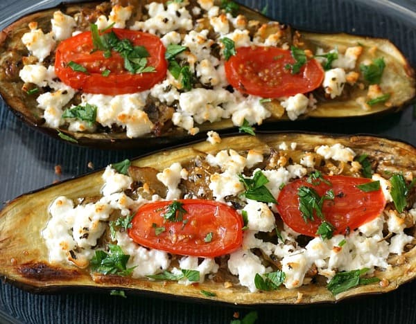 Eggplant and Tomato Baked with Herbed Feta