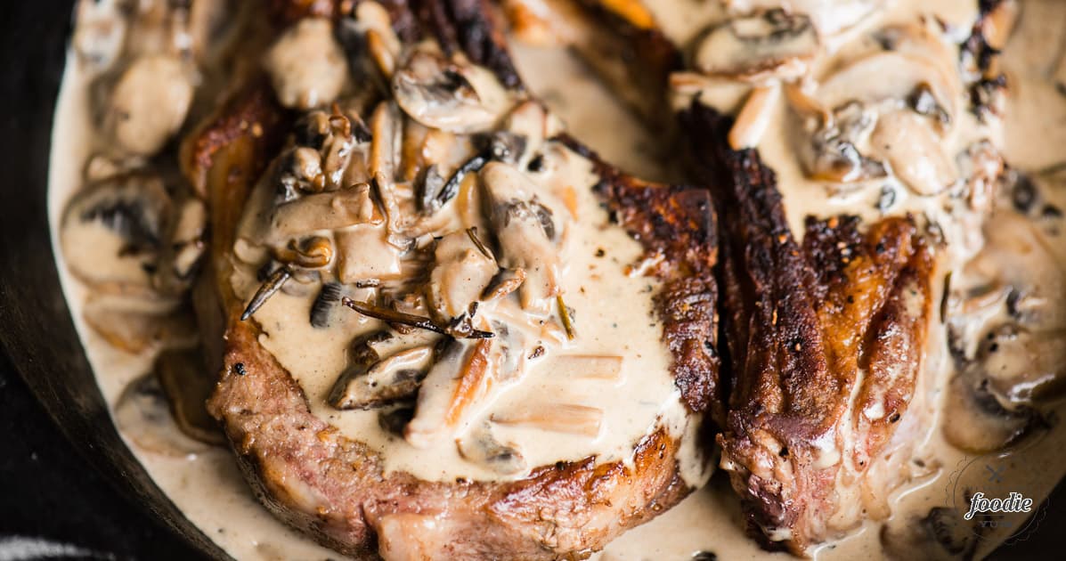 Pan-Seared Ribeye with Mushroom Cream Sauce