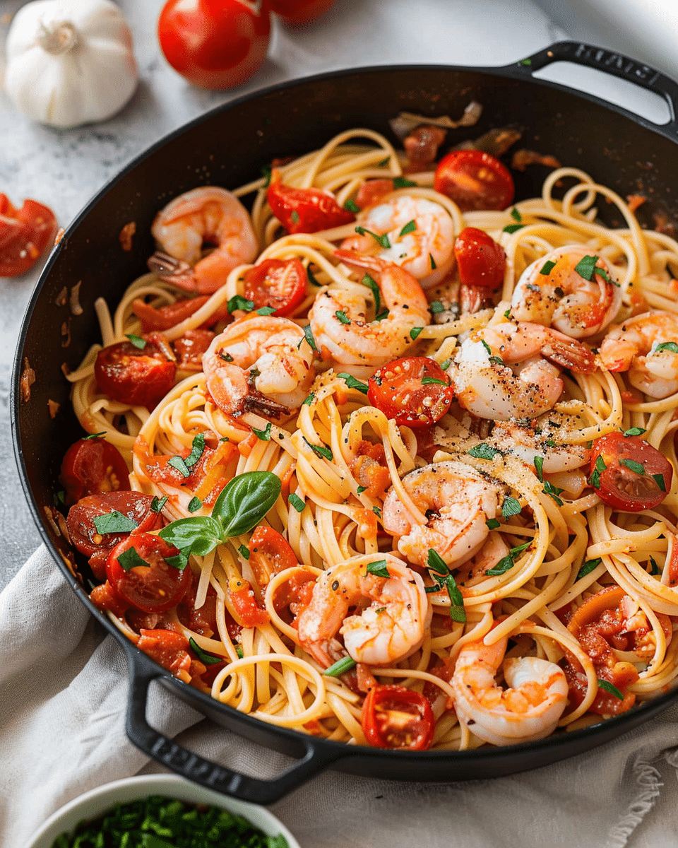 One-Pan Garlic Shrimp and Cherry Tomato Pasta