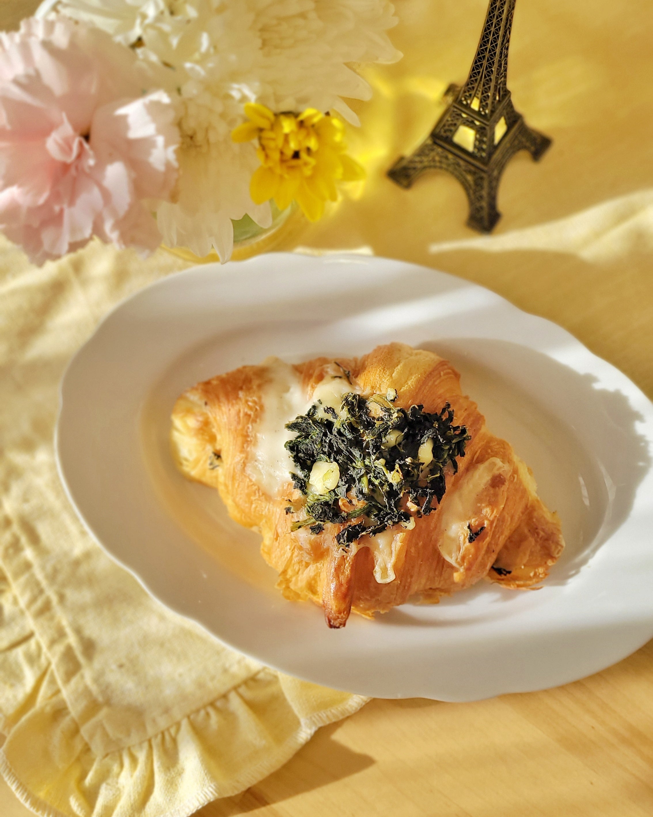 French-Mediterranean Spinach and Feta Croissant with Olive Tapenade