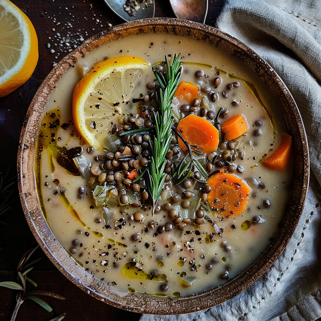 Lentil and Rosemary Soup with Lemon