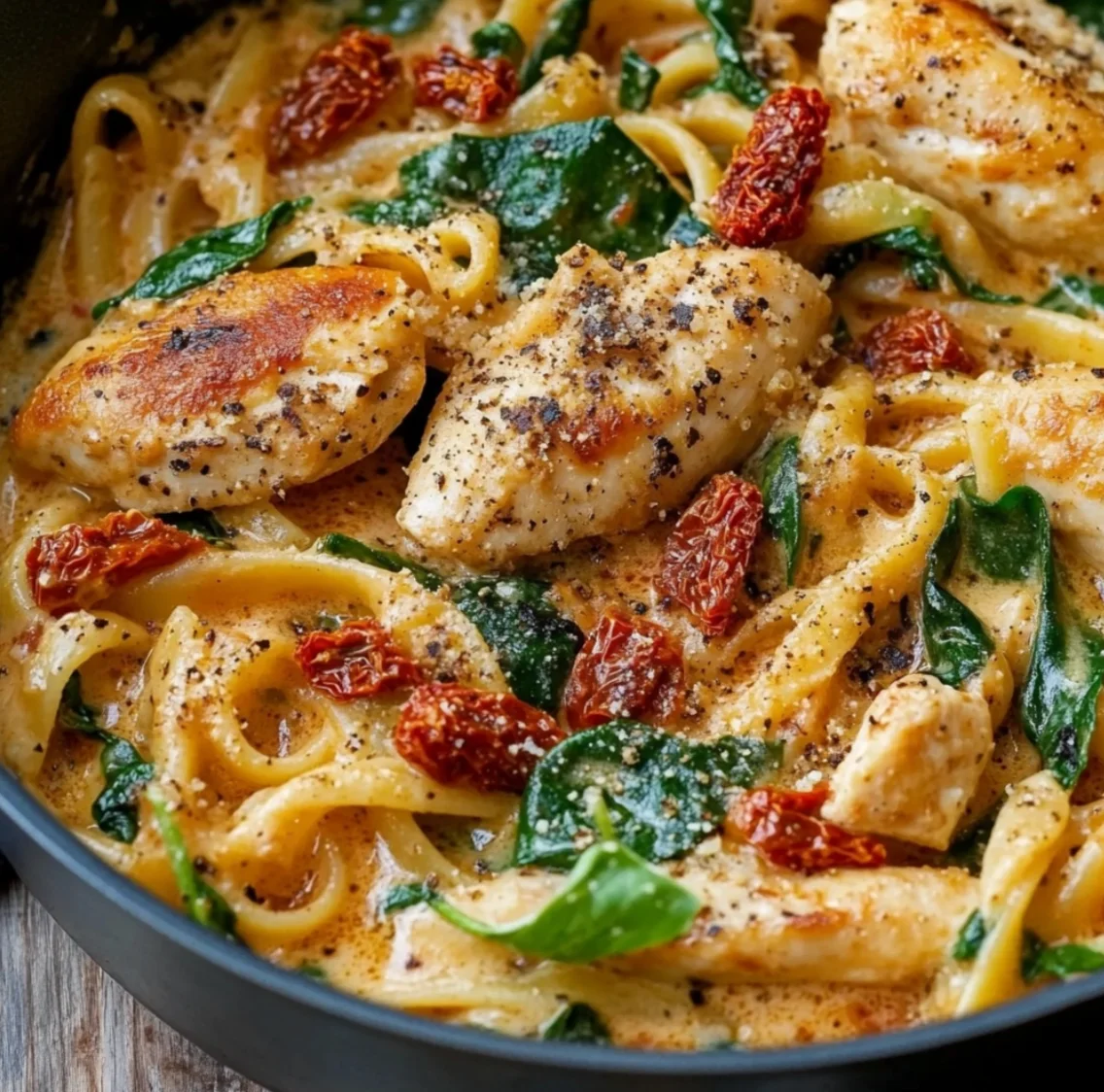 One-Pot Chicken and Vegetable Pasta with Sun-Dried Tomato Cream