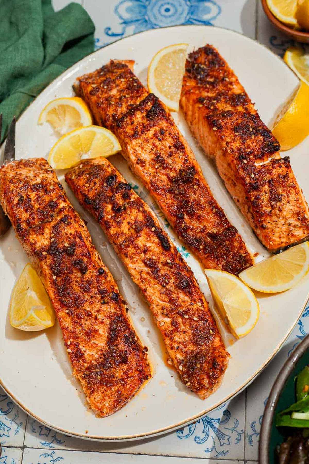 Air Fryer Spicy Mango Salmon with Cucumber Salad