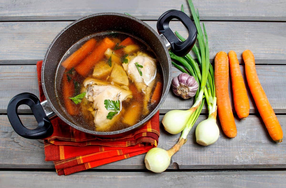 Simple Chicken Bone Broth with Celery and Carrots