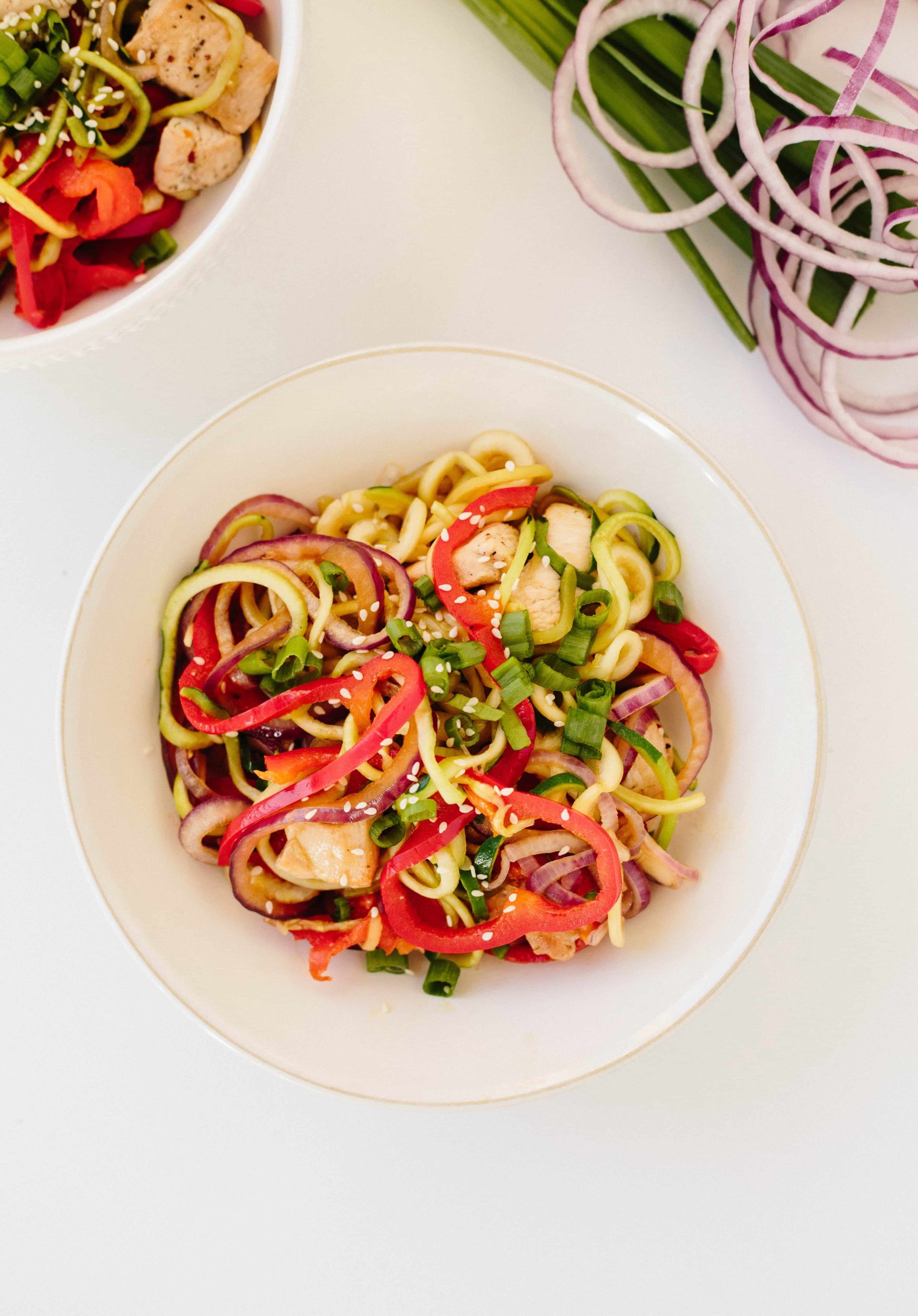 Ginger-Sesame Chicken Stir-Fry with Zucchini Noodles