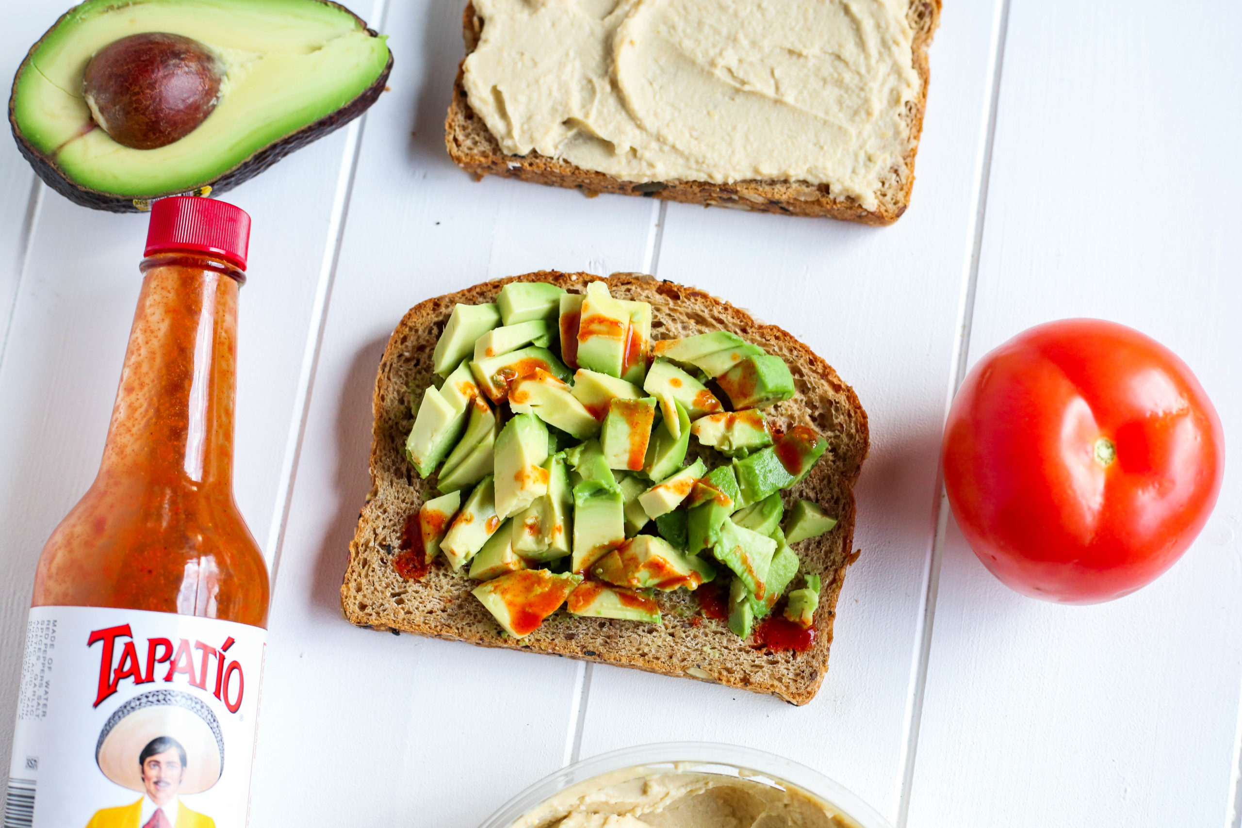 American-Mediterranean Hummus and Avocado Breakfast Sandwich