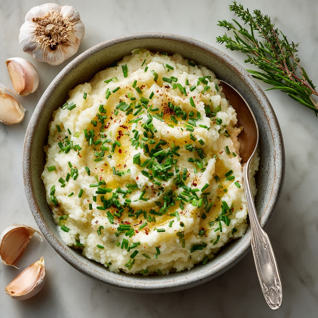 Silky Cauliflower Mash with Garlic Chives
