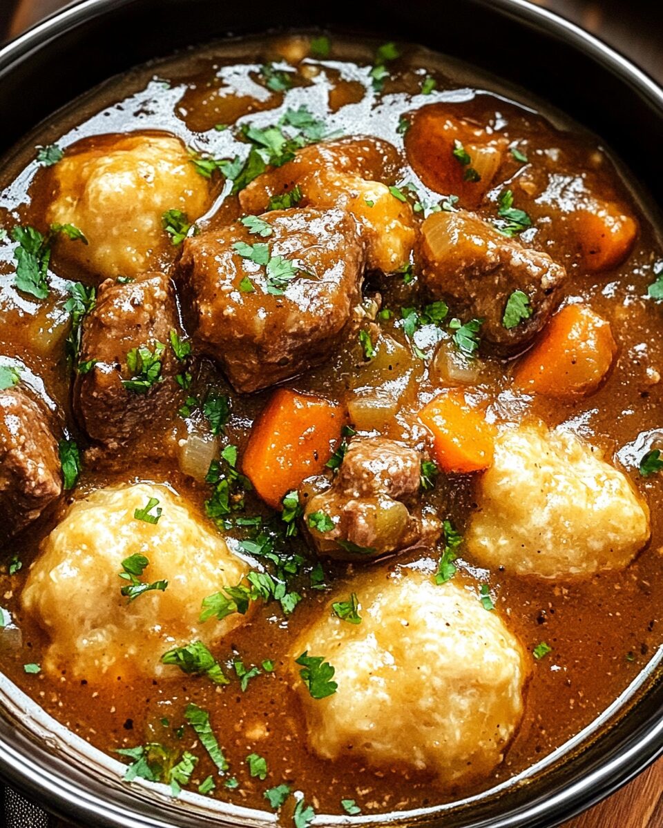 Slow-Simmered Beef and Vegetable Stew with Herbed Dumplings