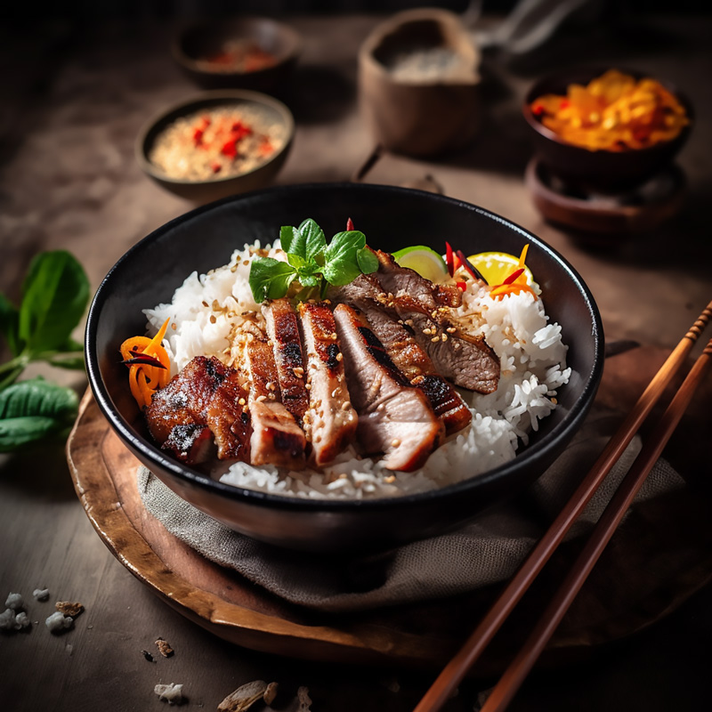 Charbroiled Pork Rice Noodle Bowl with Fresh Herbs