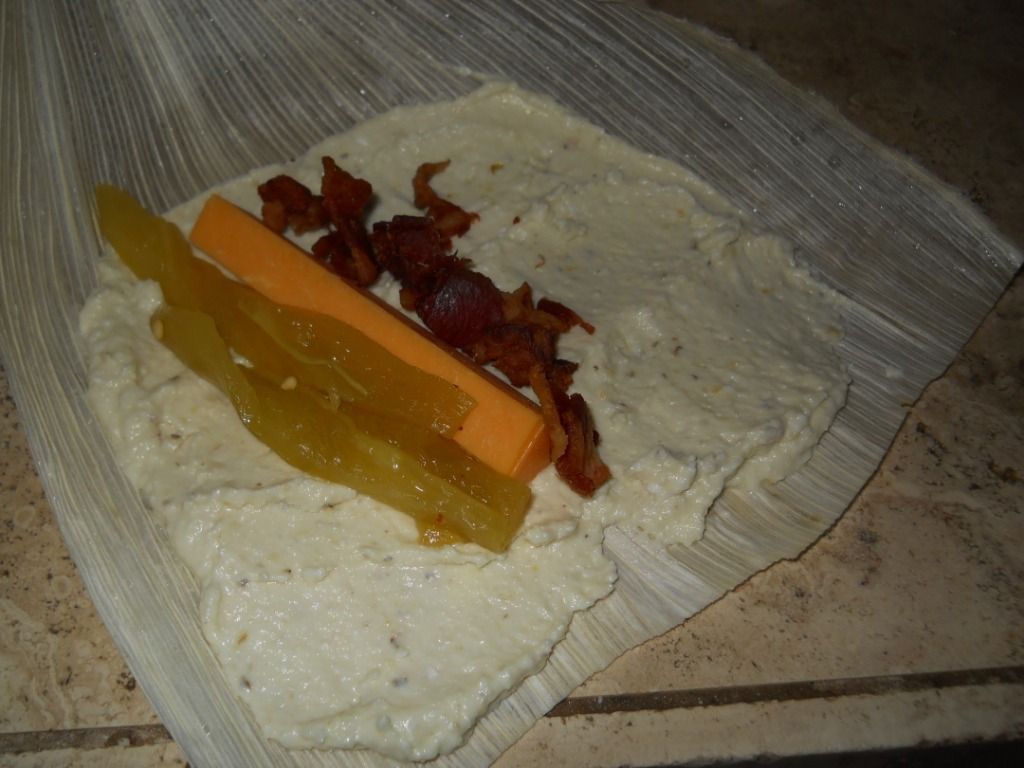 Mexican-American Bacon and Egg Tamale with Chipotle Sauce