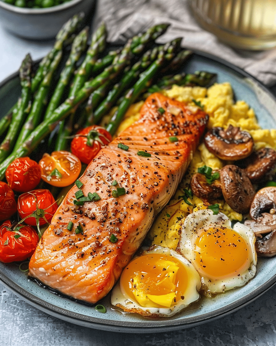 Pan-Seared Salmon with Asparagus and Cherry Tomatoes