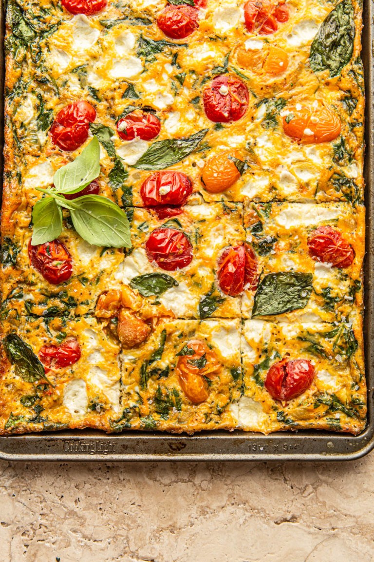 Sheet Pan Frittata with Cherry Tomatoes and Spinach
