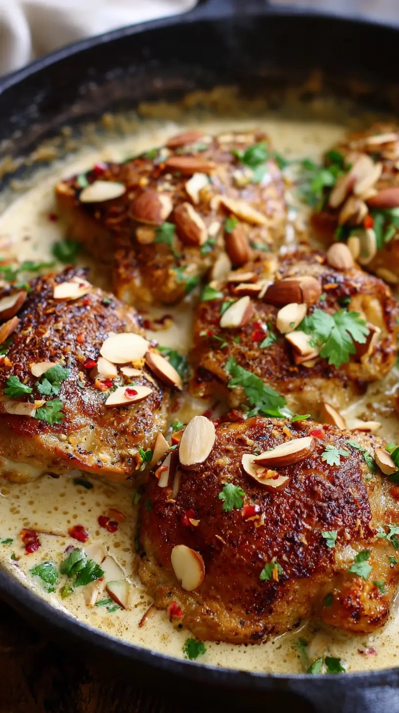 Sautéed Chicken Thighs with Toasted Almonds and Herbs
