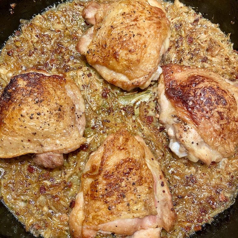 Sage-Infused Chicken Thighs with Crispy Bacon