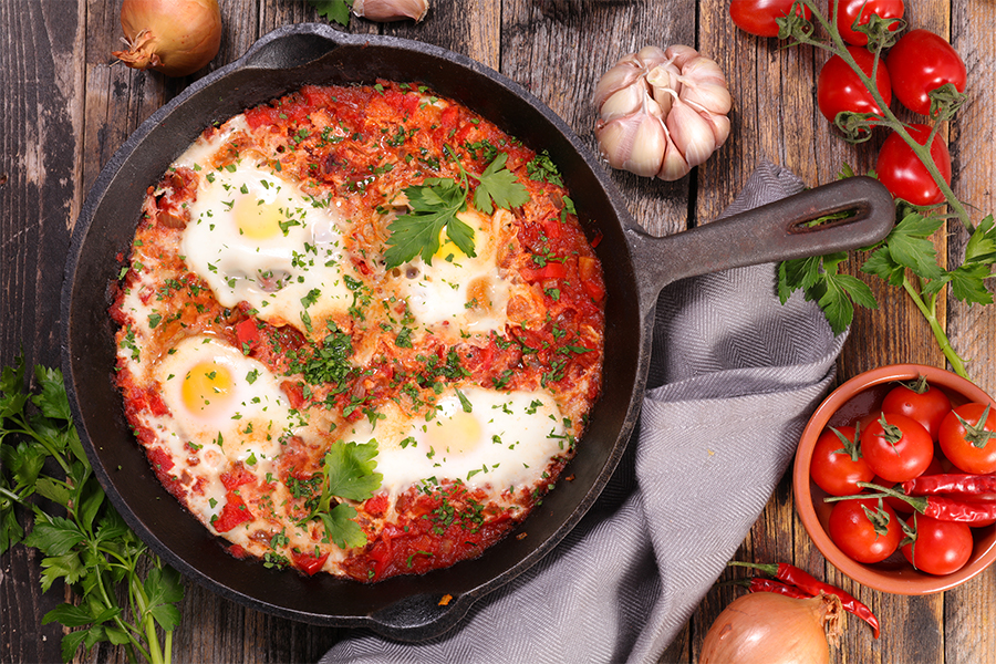 Tomato-Pepper Shakshuka with Soft-Boiled Eggs