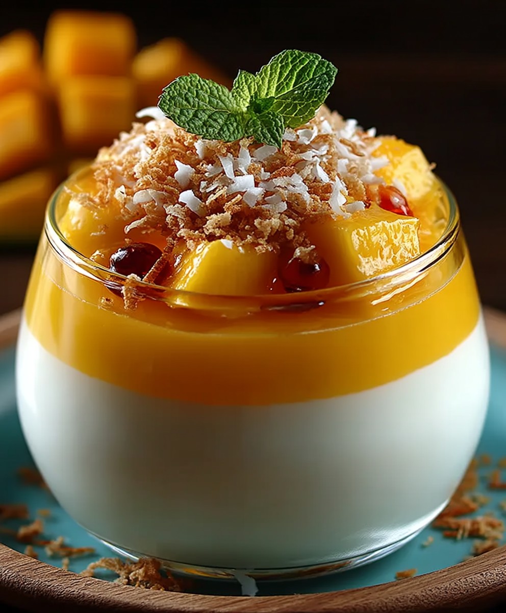 Mango-Coconut Panna Cotta with Toasted Coconut Crumble