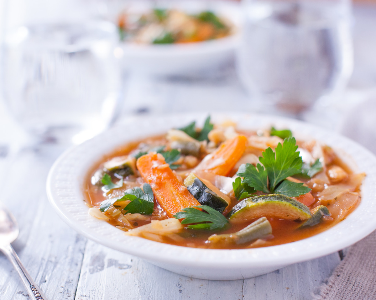 Simmered Garden Vegetable Soup with Fresh Parsley