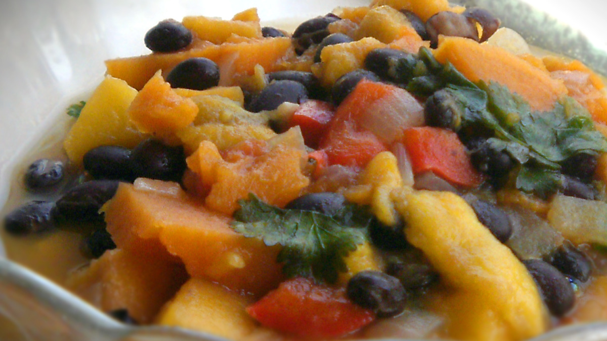 Mashed Plantain and Black Bean Stew with Mojo