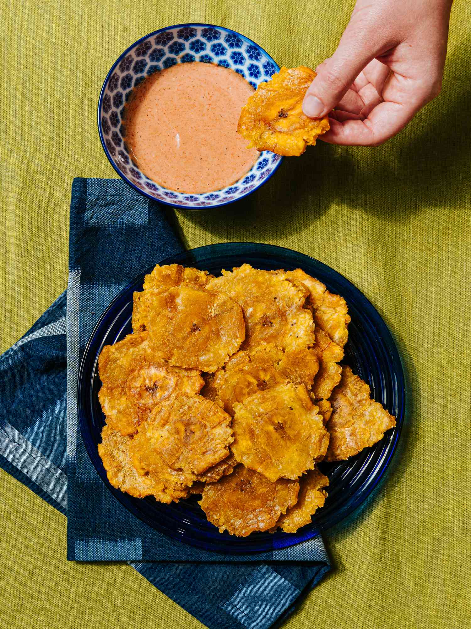 Fried Plantain Tostones with Coconut Caramel Sauce