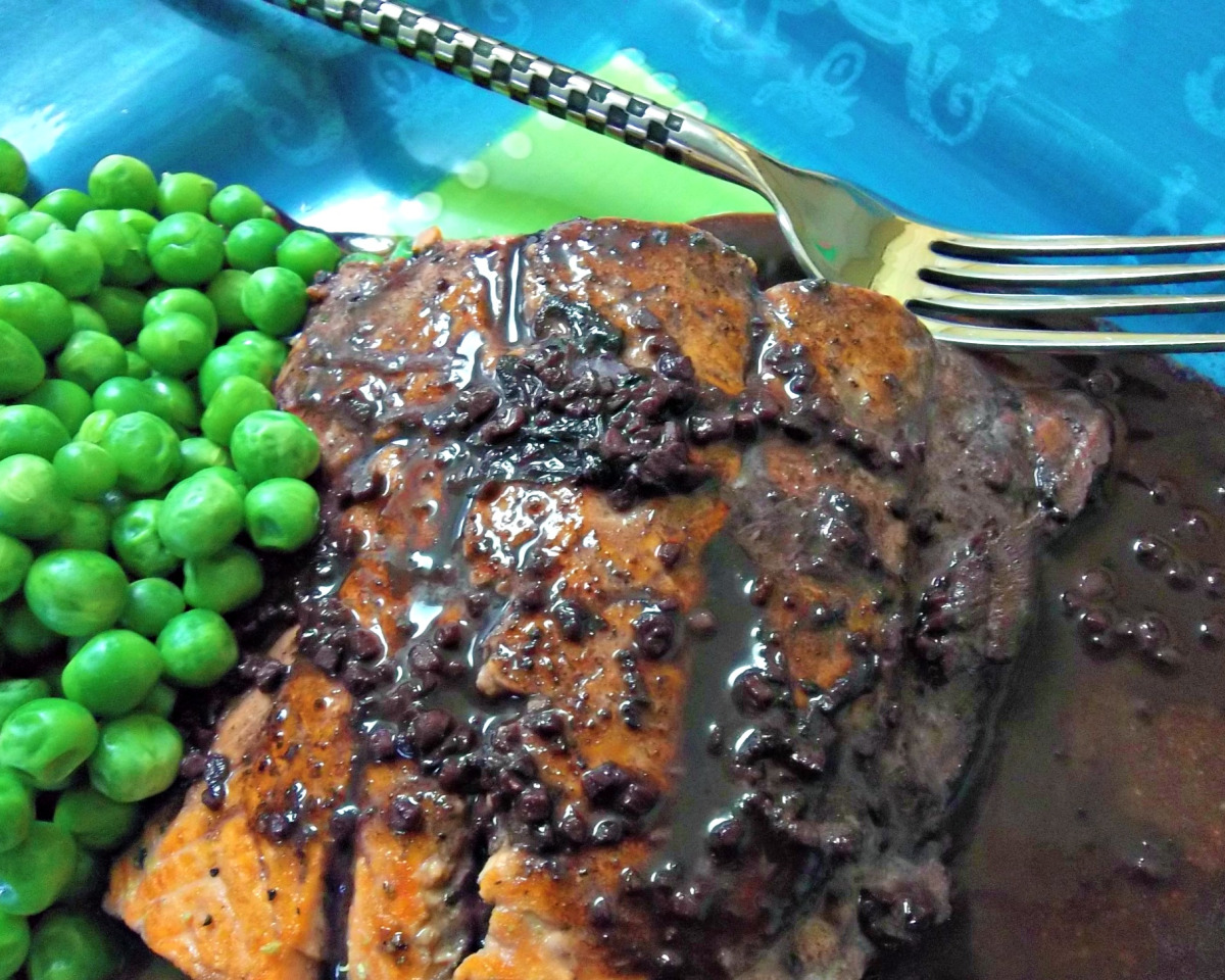 Bourbon-Baked Salmon with Red Wine Reduction