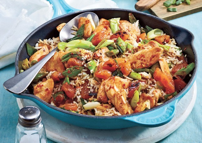 Cumin-Spiced Chicken with Apricots and Almonds