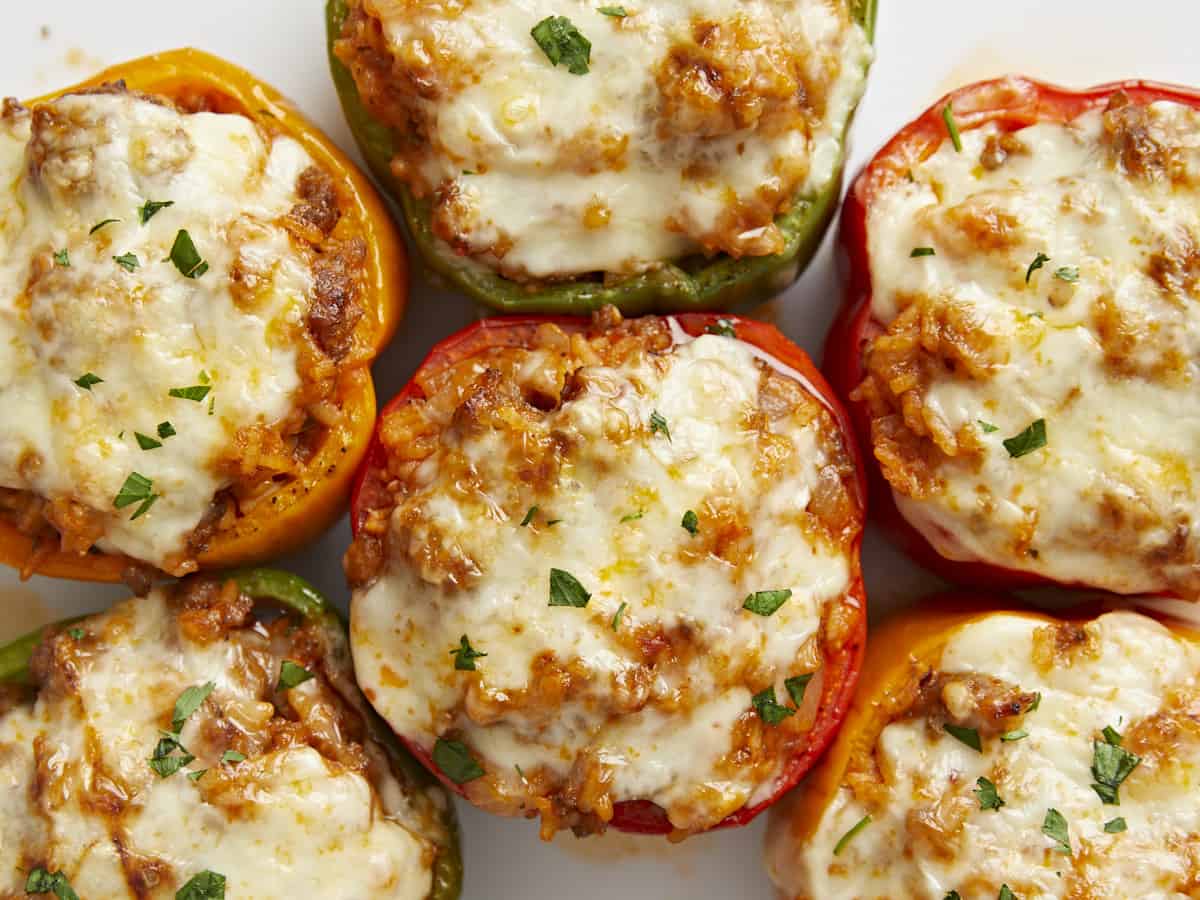 Baked Lamb-Stuffed Bell Peppers with Cilantro