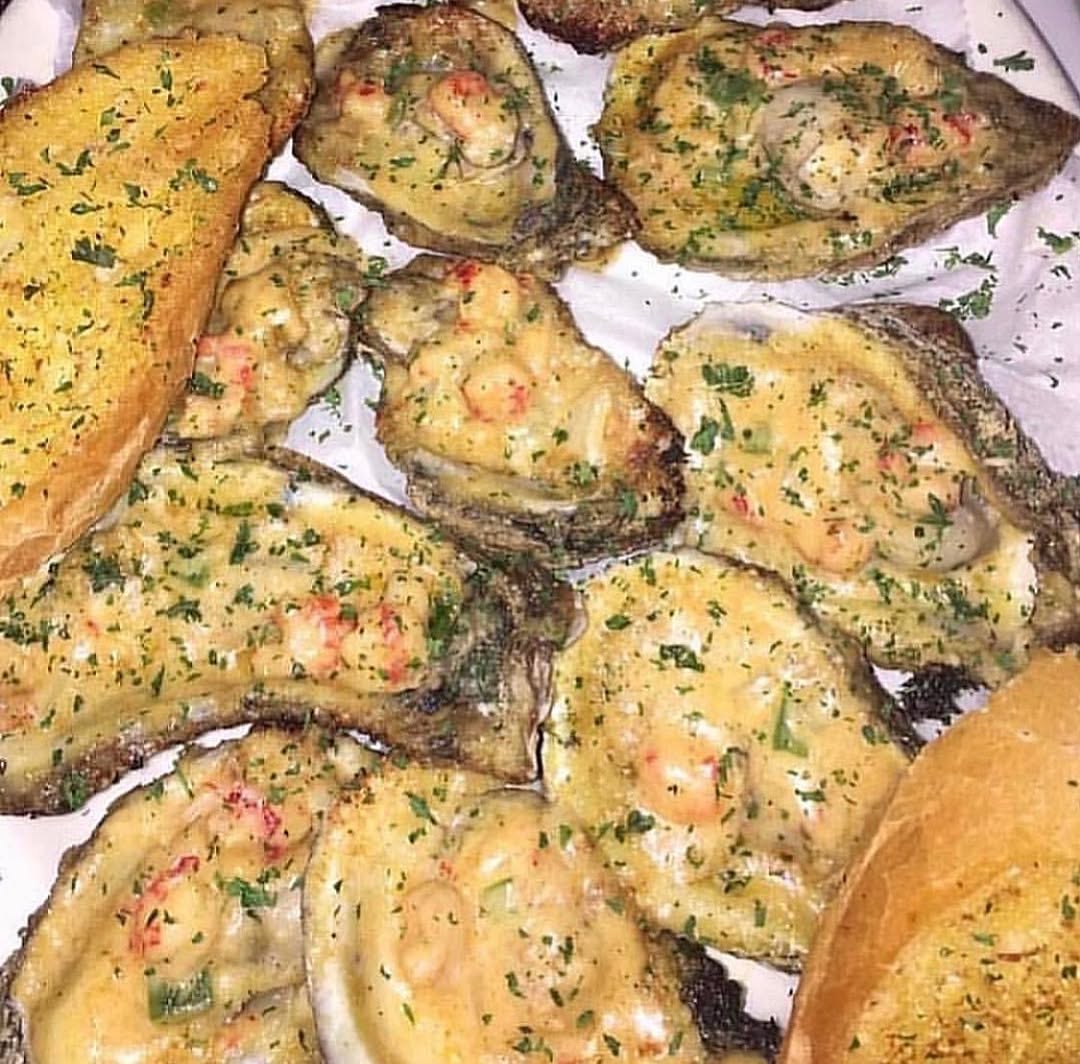 Char-Grilled Oysters with Smoked Cornbread Crumb Topping