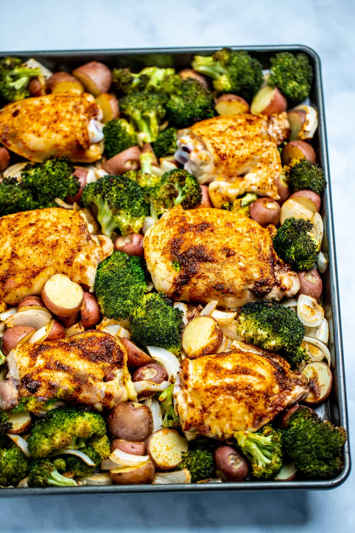 Sheet Pan Garlic-Chive Chicken with Roasted Broccoli and Toasted Almonds