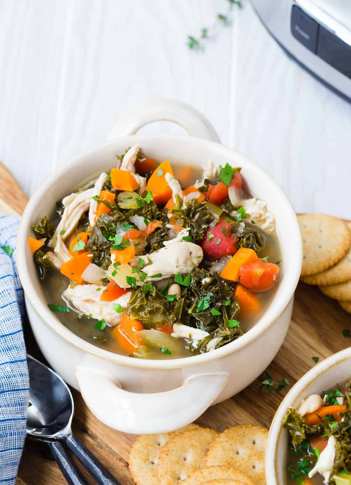 Slow-Simmered Bone Broth Chicken Soup with Kale and Carrots