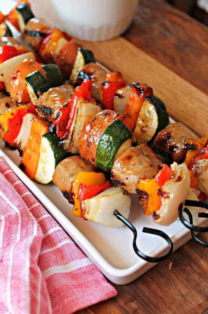 Maple-Glazed Chicken and Apple Sausage Skewers