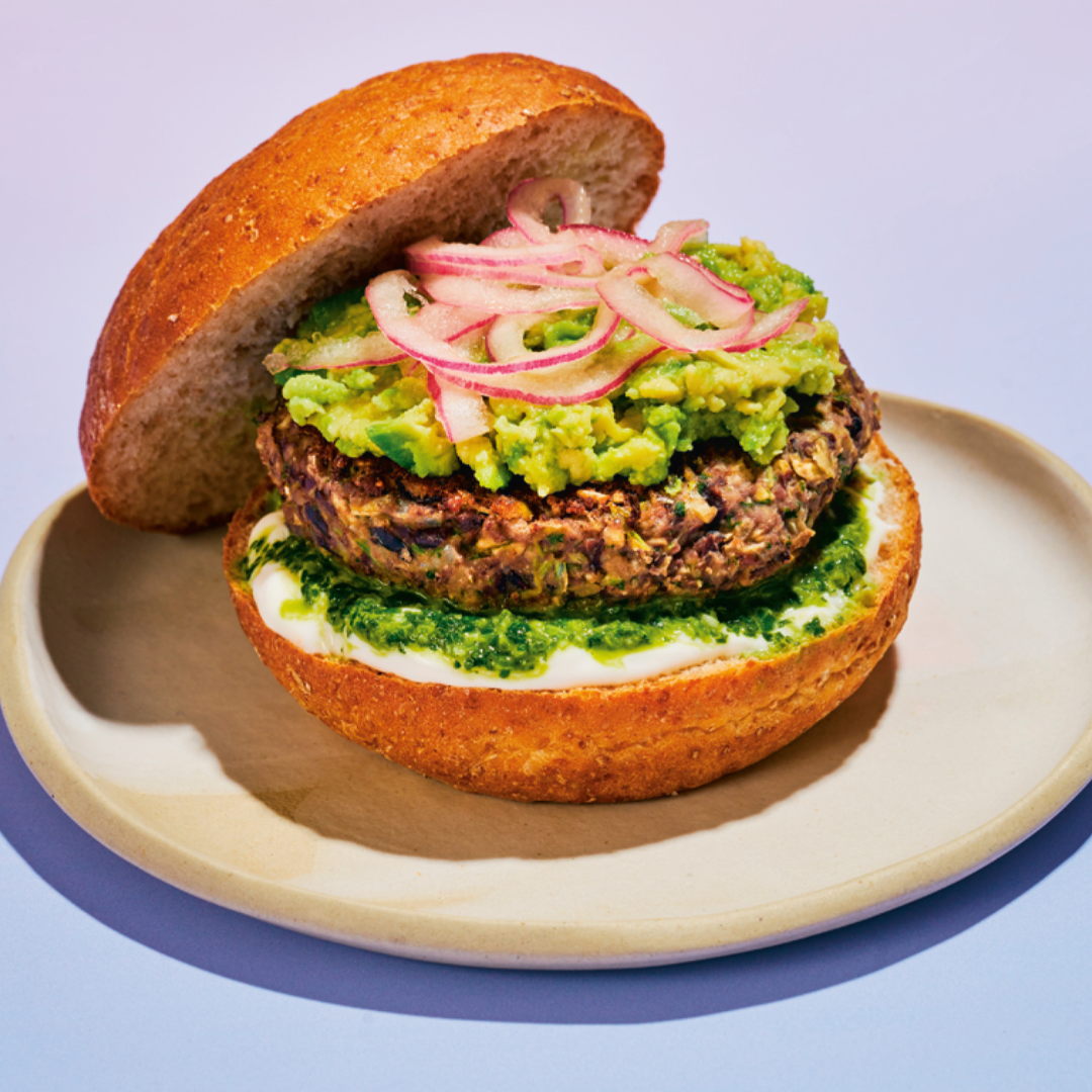 Cumin-Crusted Black Bean Burgers with Avocado