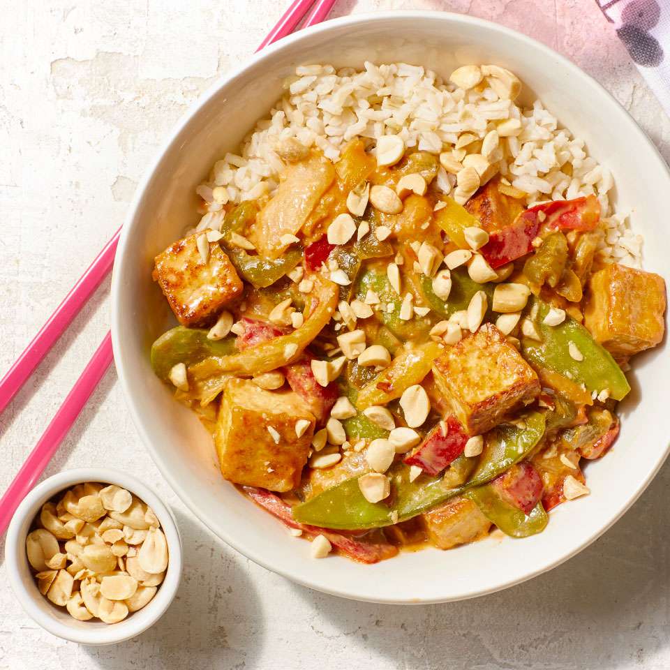 Stir-Fried Tofu with Snow Peas and Bell Peppers