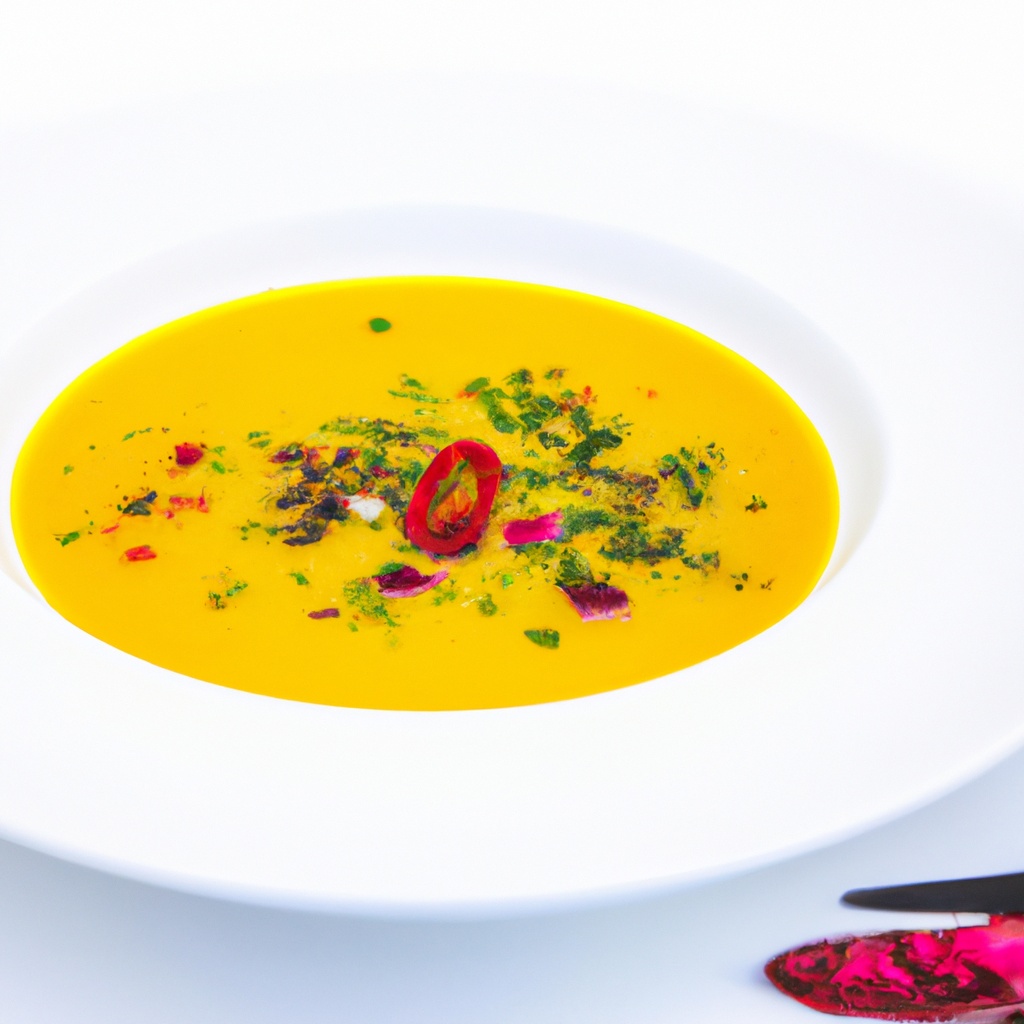 Saffron Coconut Soup with Roasted Vegetables