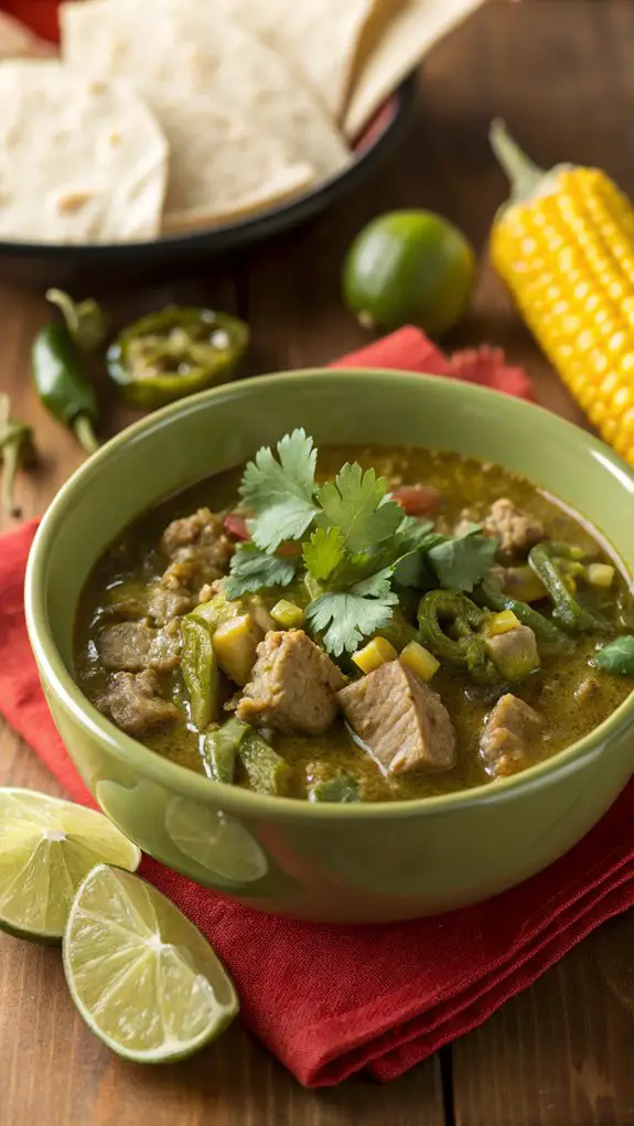 Chile Verde Stew with Hominy and Corn