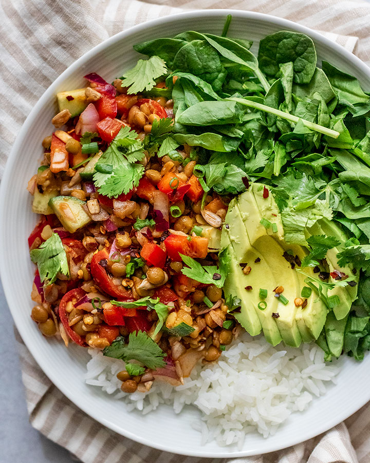 Fermented Rice and Spiced Lentil Bowl