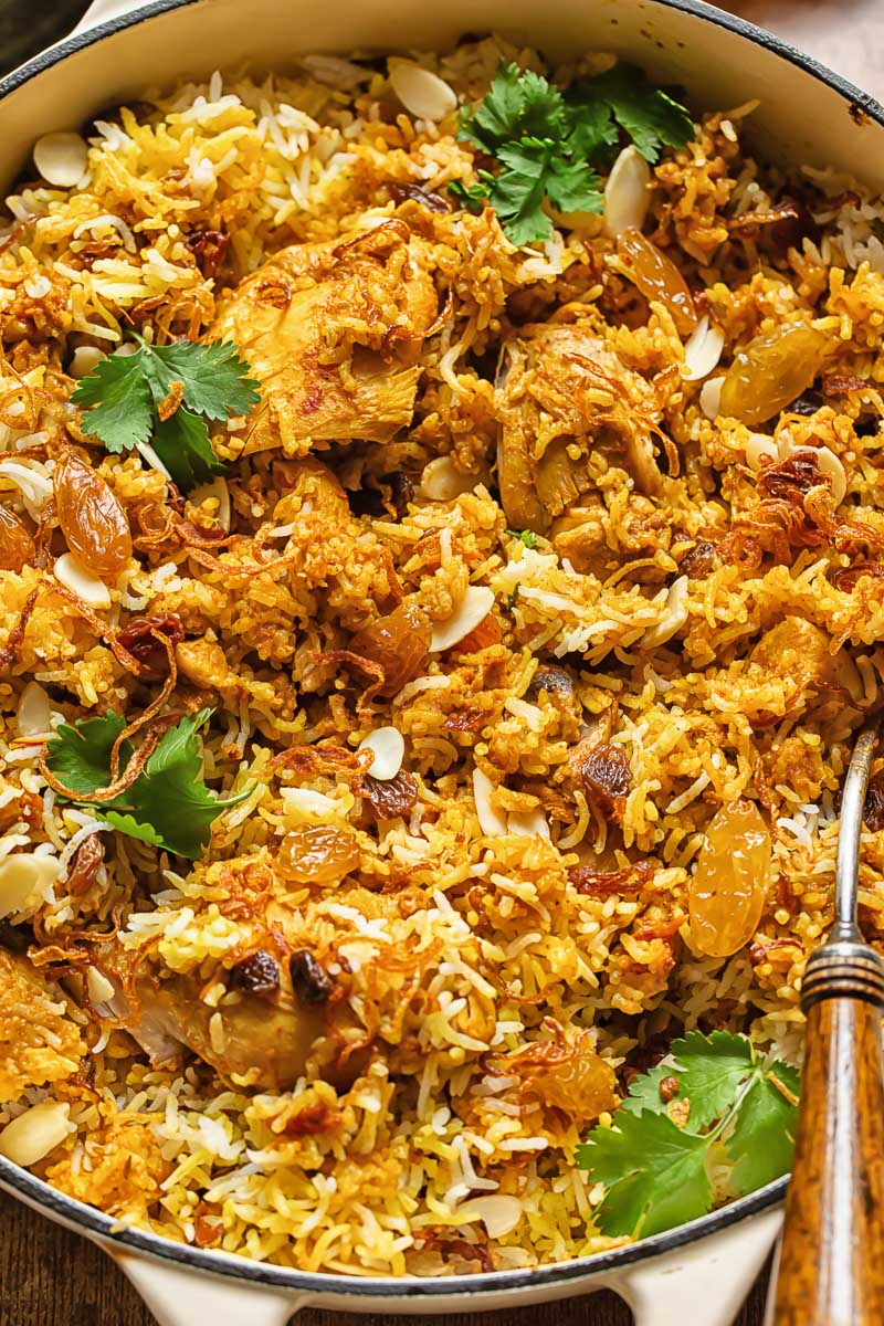 Saffron Chicken Biryani with Almonds