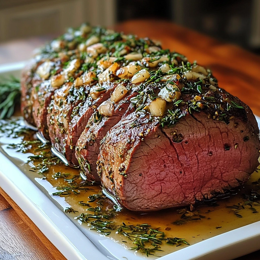 Herb-Rubbed Beef Tenderloin with Roasted Garlic