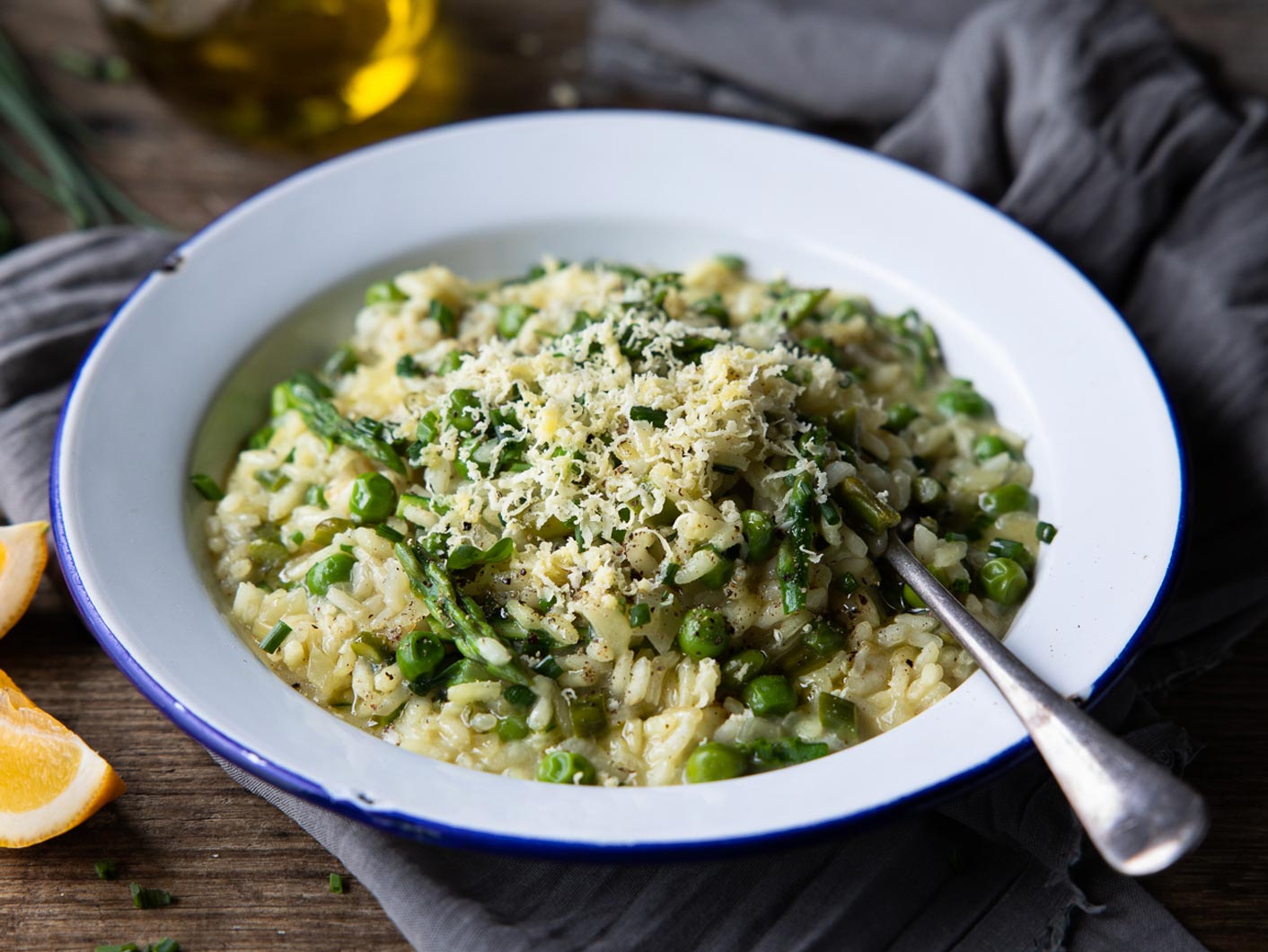 One-Pot Asparagus and Pea Risotto with Dill