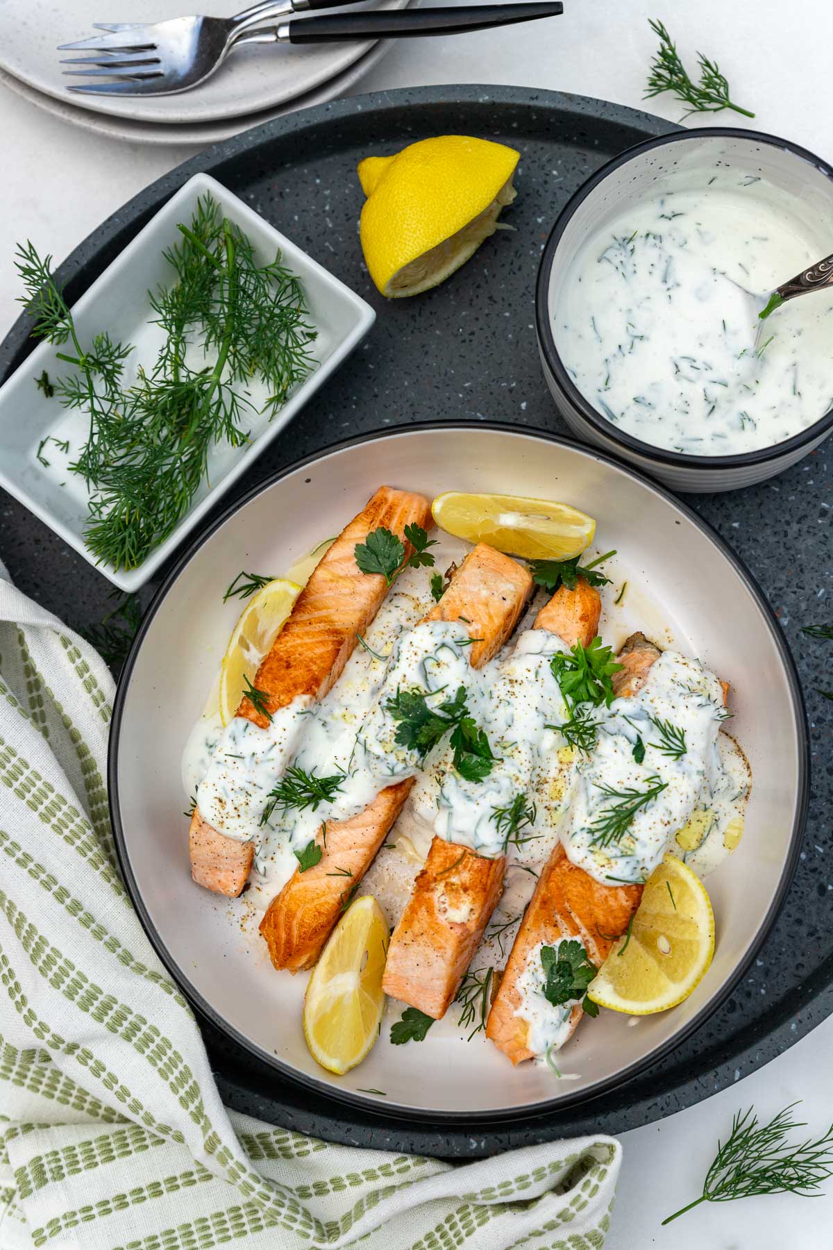 Low-Plated Smoked Salmon and Dill Yogurt