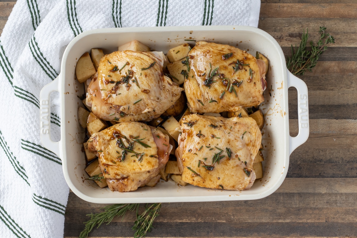 Rosemary-Thyme Chicken Thighs with Crispy Potatoes