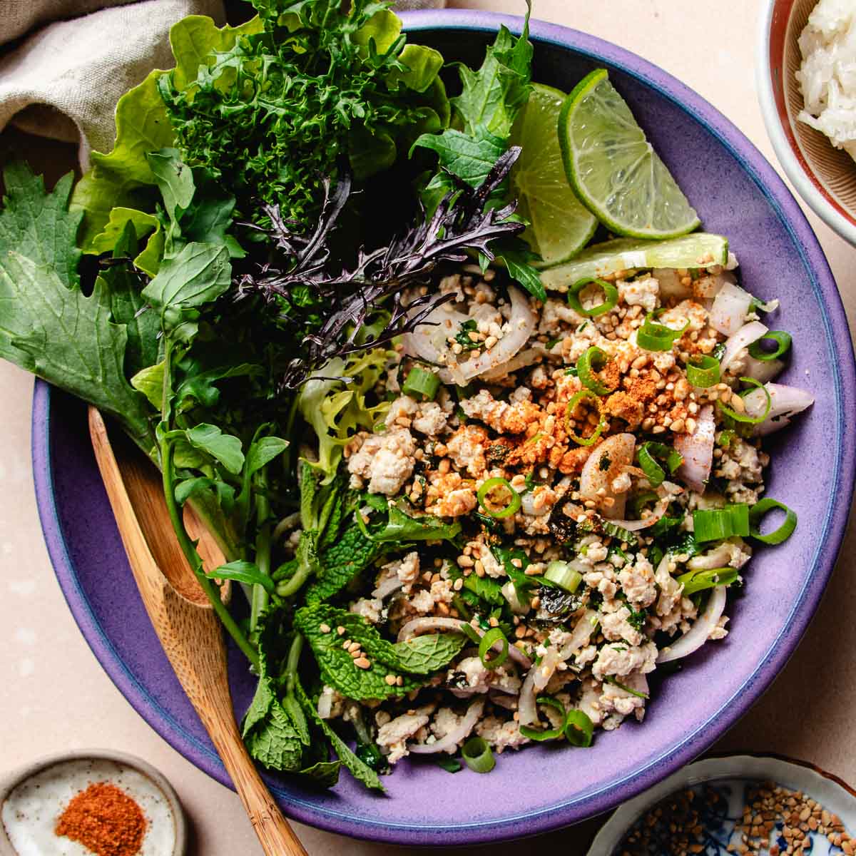 Larb-Style Chicken Salad with Roasted Rice Powder
