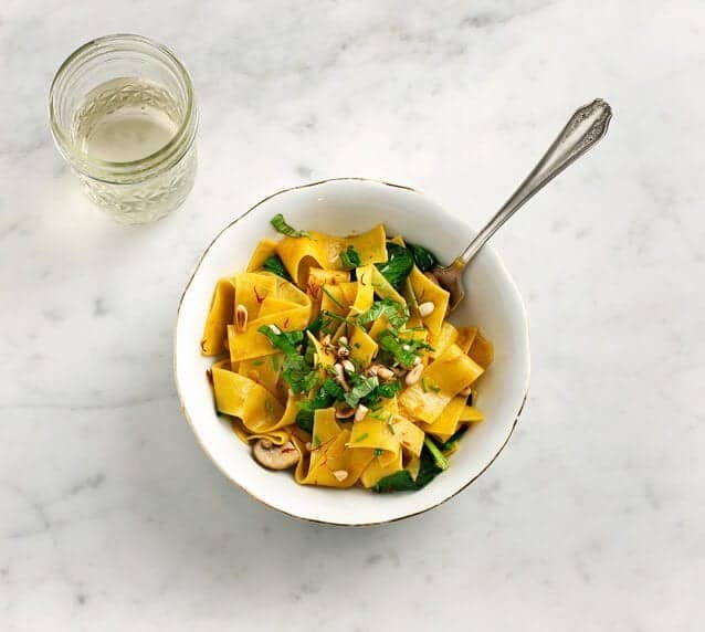 Saffron-Infused Mushroom Pasta with Lemon