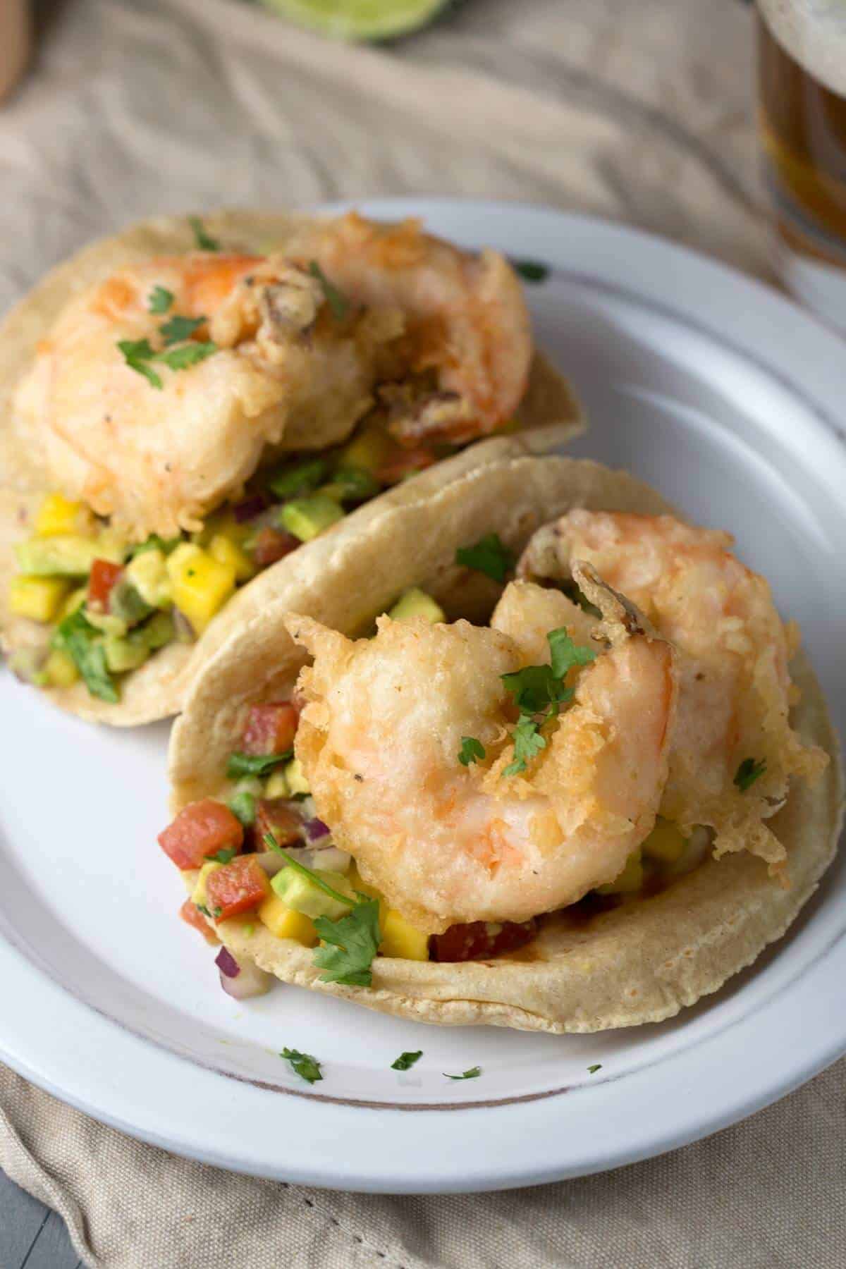 Beer-Battered Shrimp Tacos with Mango Salsa