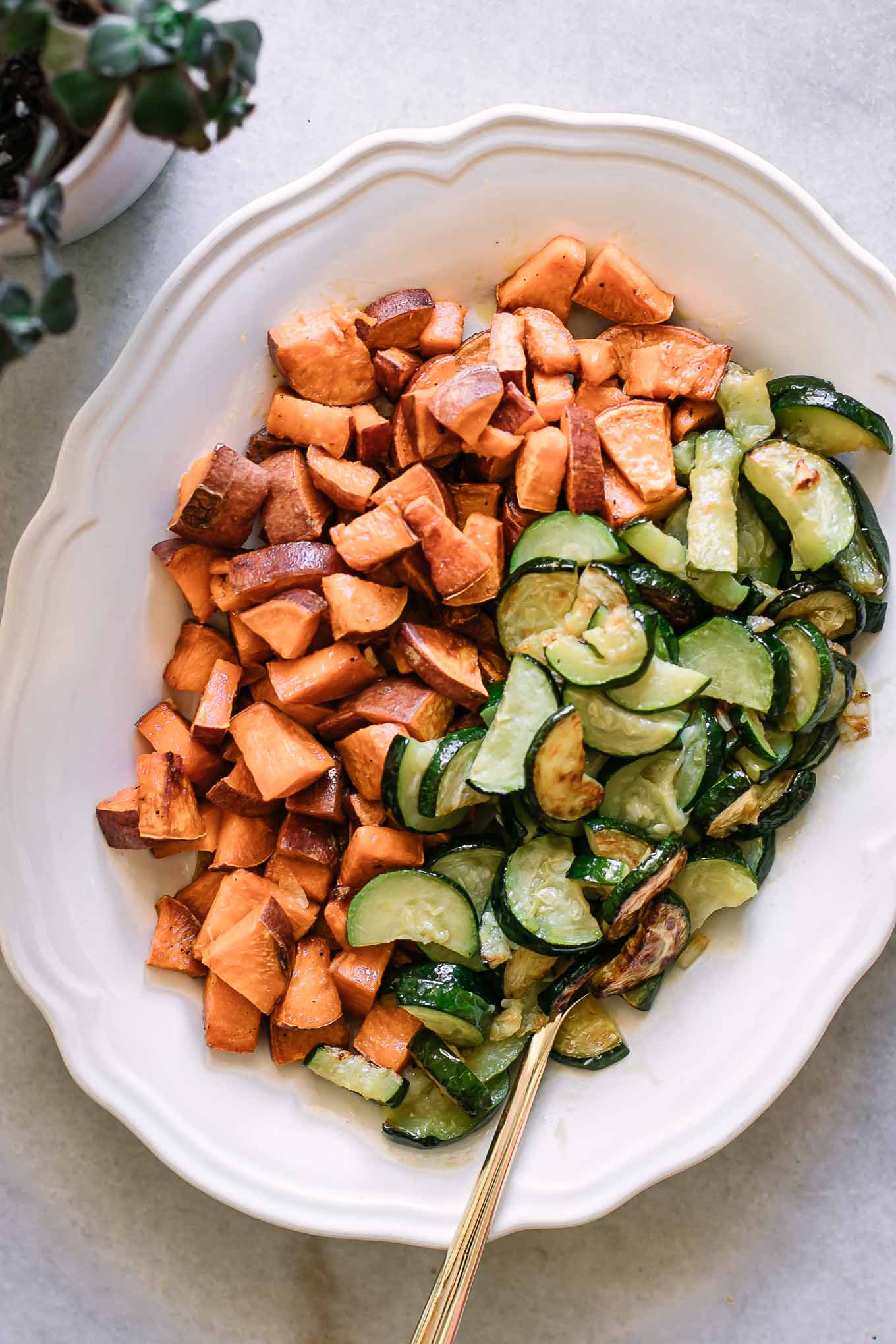 Thyme-Roasted Sweet Potato and Zucchini Medley