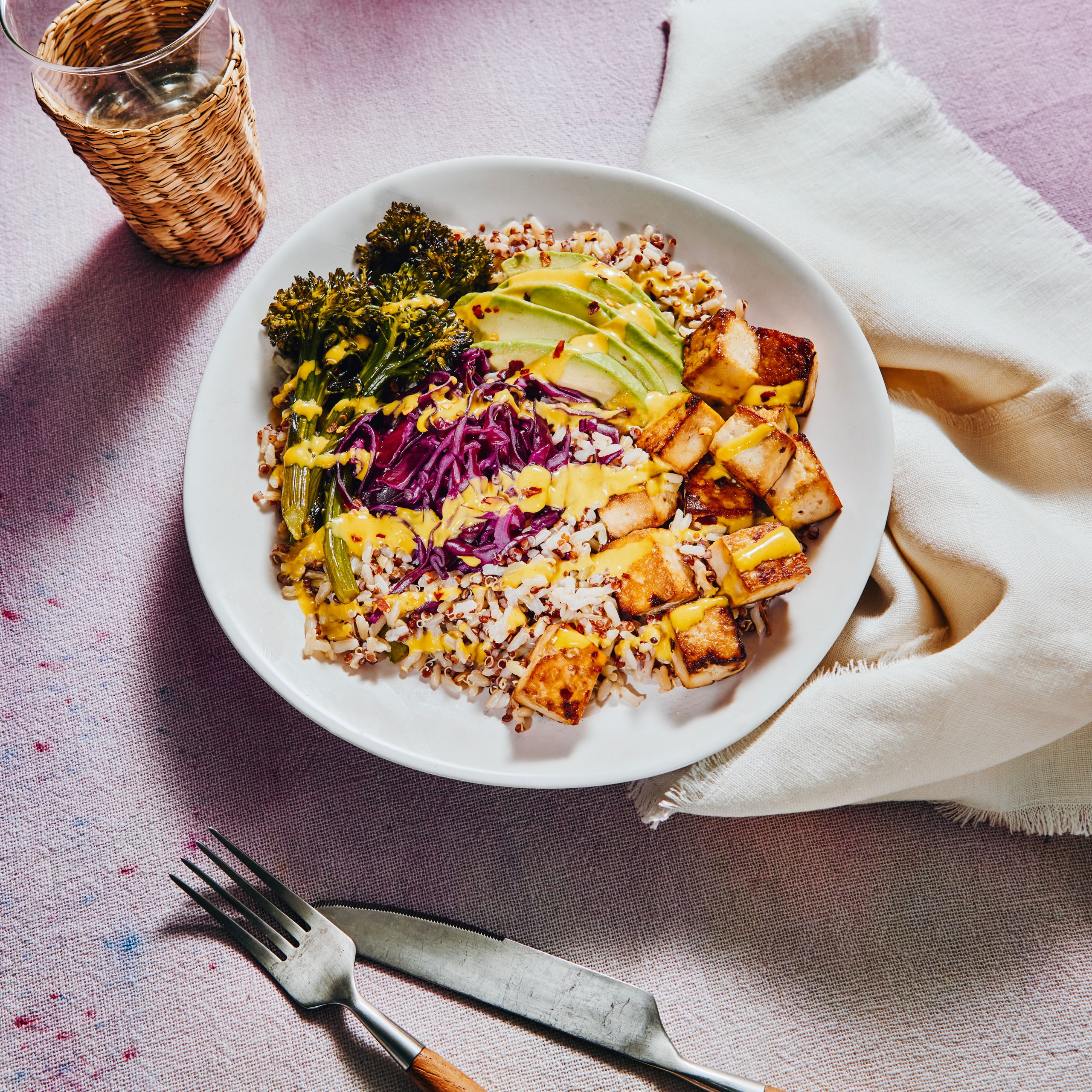 Miso-Glazed Tofu and Roasted Broccoli Grain Bowl