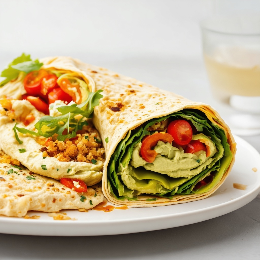 American-Mediterranean Breakfast Wrap with Hummus