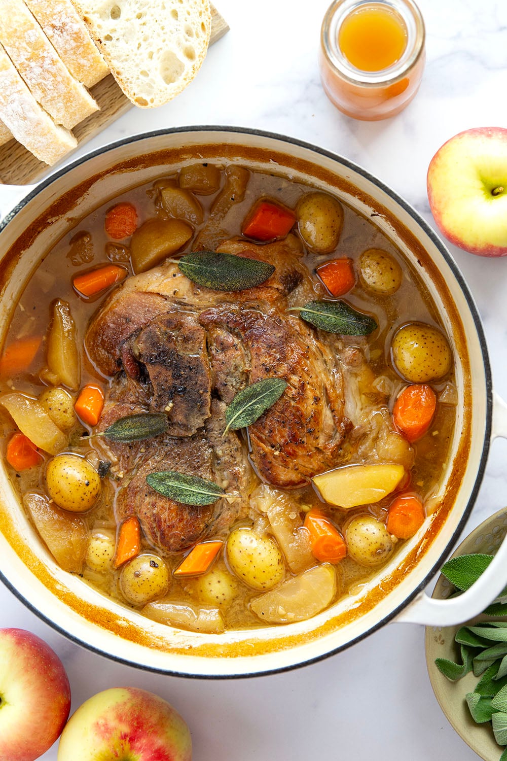 Slow-Cooked Pork Shoulder with Apple and Sage