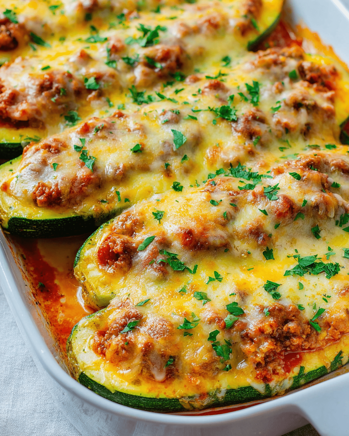 Baked Zucchini Boats with Ground Beef and Cheese