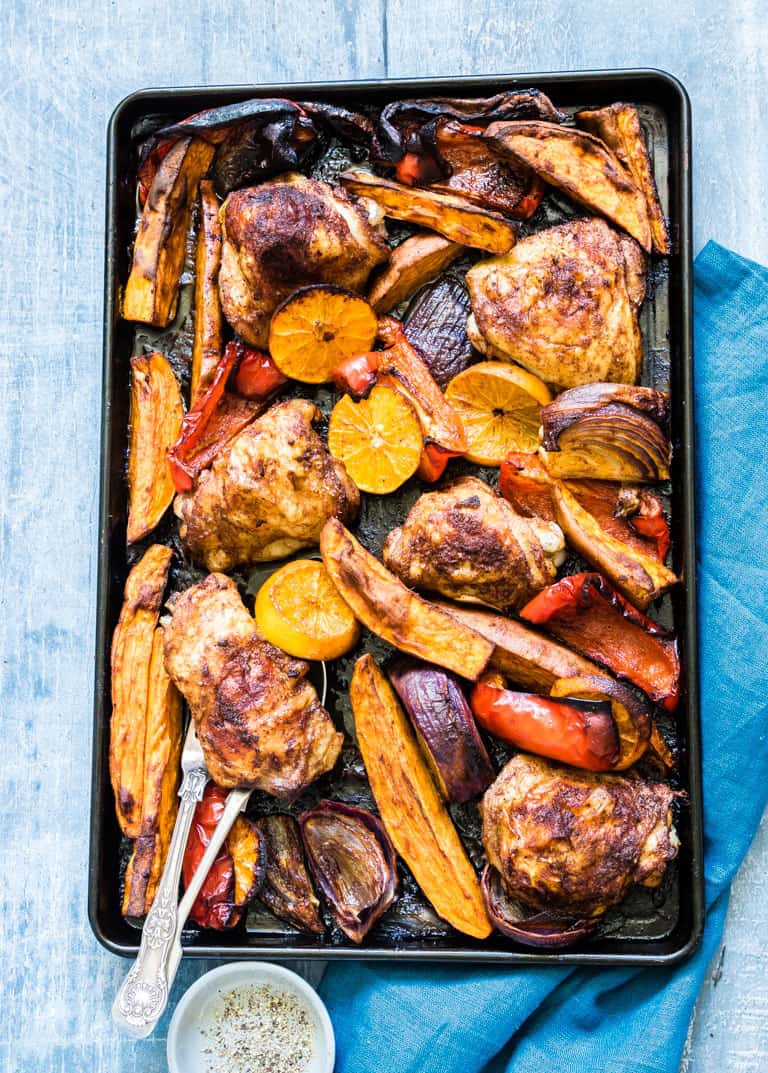 Sheet Pan Herb-Roasted Chicken Thighs with Sweet Potatoes