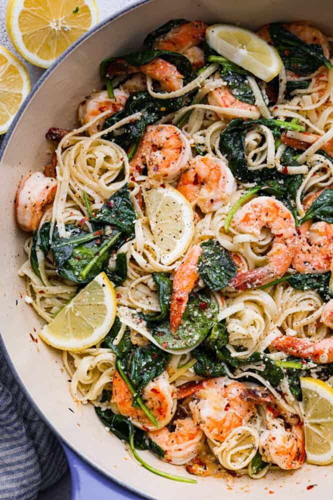 One-Pot Lemon-Glazed Shrimp Pasta with Spinach